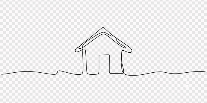 House in one continuous drawing style illustration. transparent background. Continuous one line drawing of home icon. Modern house illustration. Single line art home illustration. Vector illustration 