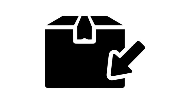 A minimal vector icon showing an open box with a downward pointing arrow indicating selection or download.