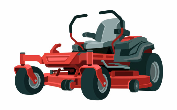 Isolated on transparent background red zero turn lawn mower illustration with gardening