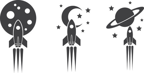 Space Exploration Icons with Rockets and Planets spaceship © Nishan