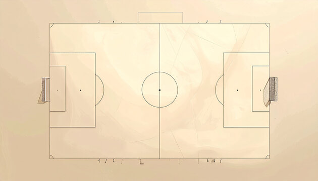 Ilustra&ccedil;&atilde;o de um campo de futebol sobre fundo bege.