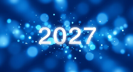 Happy new year 2027 sparkling blue celebration with numeric typography