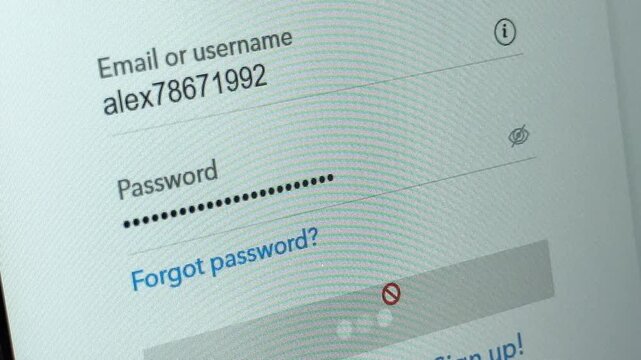 Typing login credentials into an online sign in form. Password entry continues on a digital authentication screen. Account access and security verification concept..