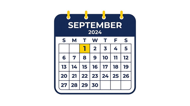 A vector graphic illustration of a September 2024 calendar with a highlighted date of September 1st