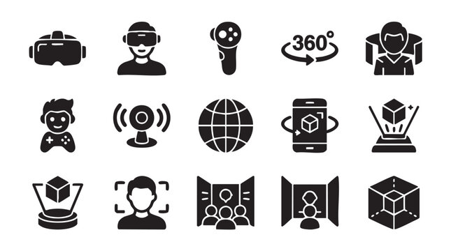Virtual reality icons set vr headsets gaming 3d modeling and remote communication symbols