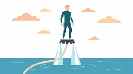 Man flyboarding over water, extreme water sport activity, flat illustration © Glypho