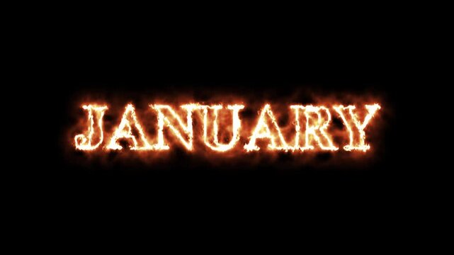 january month text neon sign glowing animation with fire. Calendar of january month 4k stock video......