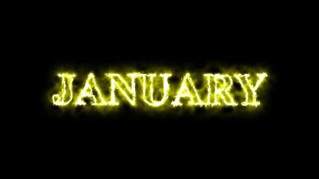 january month text neon sign glowing animation with fire. Calendar of january month 4k stock video......