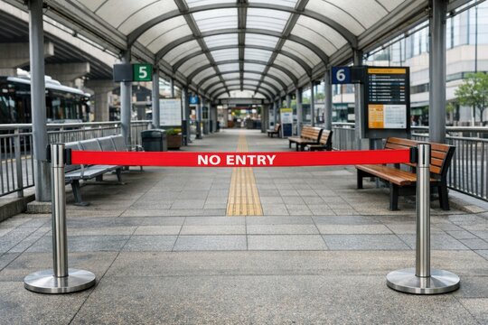A red no entry sign sits on the side of a walkway, a clear warning to proceed with caution