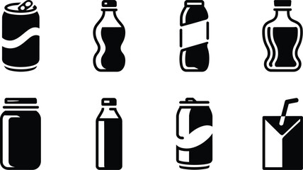 Fototapeta premium Collection of Beverage Bottle Can Silhouette Vector Icons