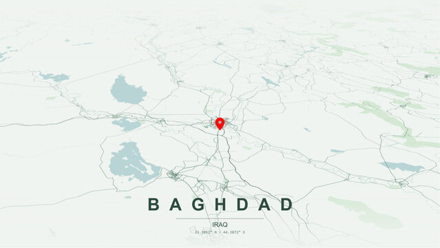 Modern minimalist vector map of Baghdad, Iraq. High-quality scalable illustration of Baghdad city grid, Tahrir Square, Tigris River waterfront axis, Mesopotamian highway networks for posters design. 