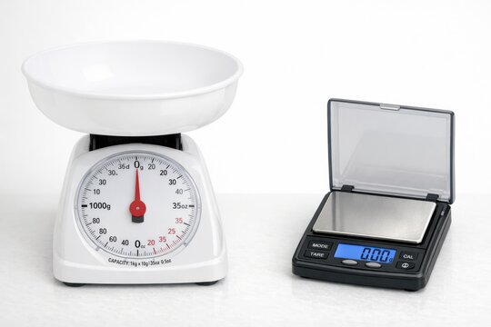 A white bowl placed on top of a scale, perfect for kitchen or medical use