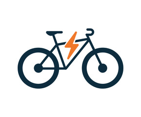 Fototapeta premium Electric Bicycle Icon. A stylized illustration of an electric bicycle with an orange lightning bolt symbol. clean energy, modern transportation, cycling technology, sustainable transport.