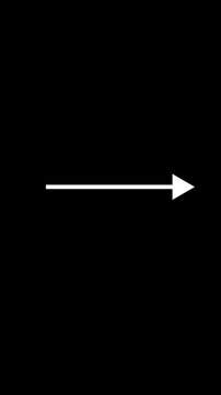 Minimalist white arrow animation on black background. Simple motion graphic of a pointing arrow. Clean directional symbol for video transitions.
