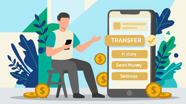 Man using smartphone for mobile money transfer and online banking app