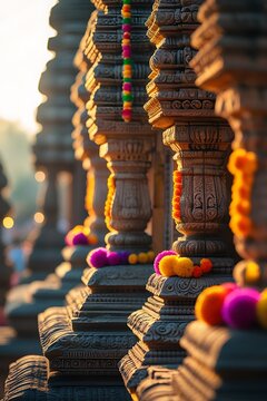 Sacred indian temple vibrant floral decoration photos