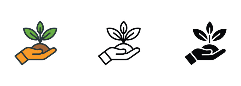 Hand holding sprout. A symbolic representation of growth and new beginnings. Plant care, gardening, sustainable life, nurturing plant, fresh start.