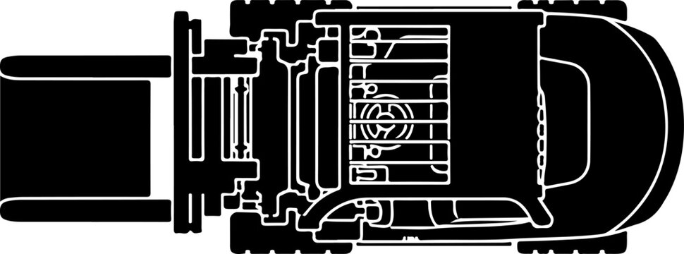 Industrial plug, electrical connector, socket, black and white vector illustration, technical drawing