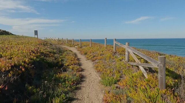 POV Walk Along Clifftop Trail Towards the Roman Archaeological Site of Alto da Vigia, Sintra, Portugal
