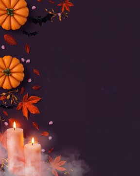 Fondo vertical de Halloween con borde de calabazas luminosas y espacio oscuro para texto