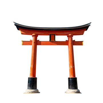 Traditional torii gate isolated on white background representing the transition from profane to sacred
