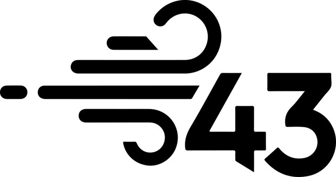 Wind speed icon, weather symbol, 43 kph, black vector graphic