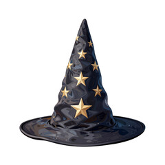 Fototapeta premium Fantasy wizard hat with golden stars for halloween holiday celebration and mystical costume accessory