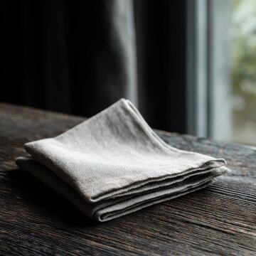 Elegant dining prop: light gray folded linen napkin with soft natural light