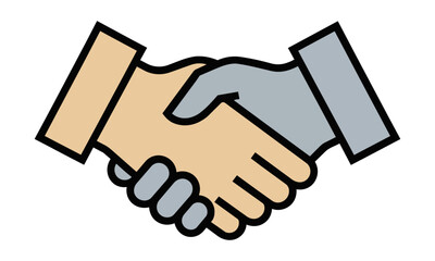 Obraz premium Minimalist black outline icon of a professional handshake with clean lines isolated on a white background, partnership and business agreement concept