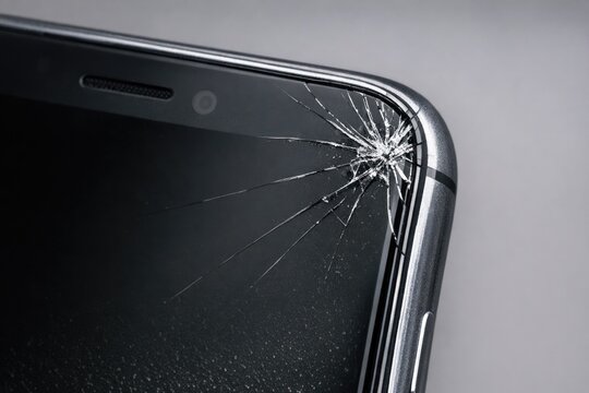 A discarded cell phone lying on a table with the screen cracked and the battery compartment open