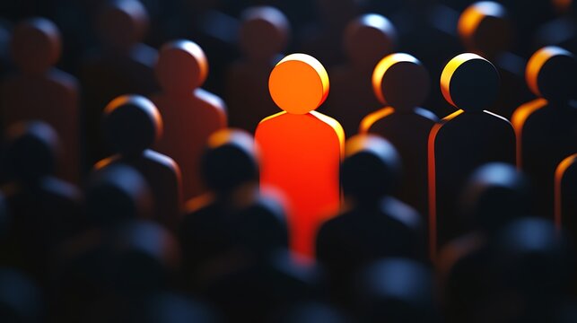 Standing out from the crowd illuminated figure among silhouettes