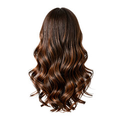 Naklejka premium Shiny brunette hair styled in long luscious waves against a white backdrop