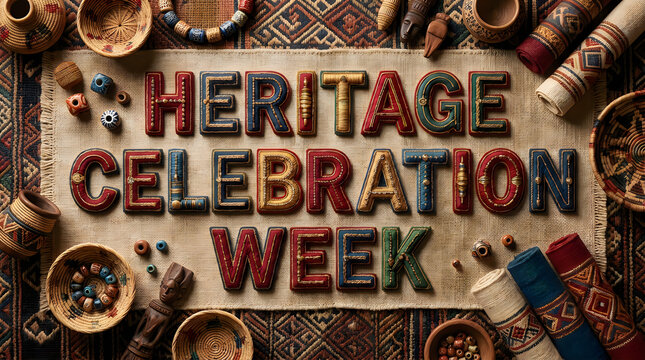 Heritage Celebration colorful beads and text on wood