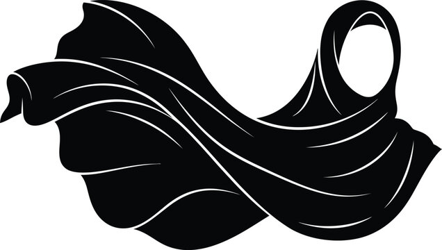 Elegant black fabric drape flowing silhouette isolated vector illustration