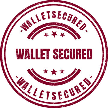 Red round security seal rubber stamp with Wallet Secured text for financial verification and safety