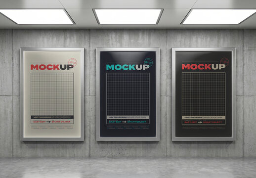 Three Indoor Signs Poster Mockups