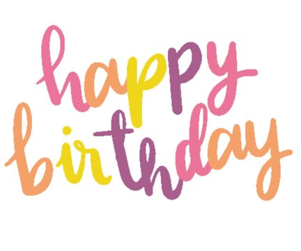 Animated happy birthday lettering with vibrant colorful brush strokes against a clean white background for celebration.