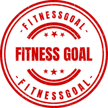 Red rubber stamp design with text fitness goal for health tracking and exercise program progress