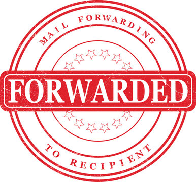 Official-looking mail service stamp featuring 'FORWARDED' text in a distressed red circle, symbolizing successful delivery and redirection of correspondence