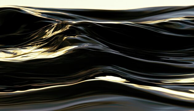 Glistening dark liquid surface, flowing in gentle, undulating waves
