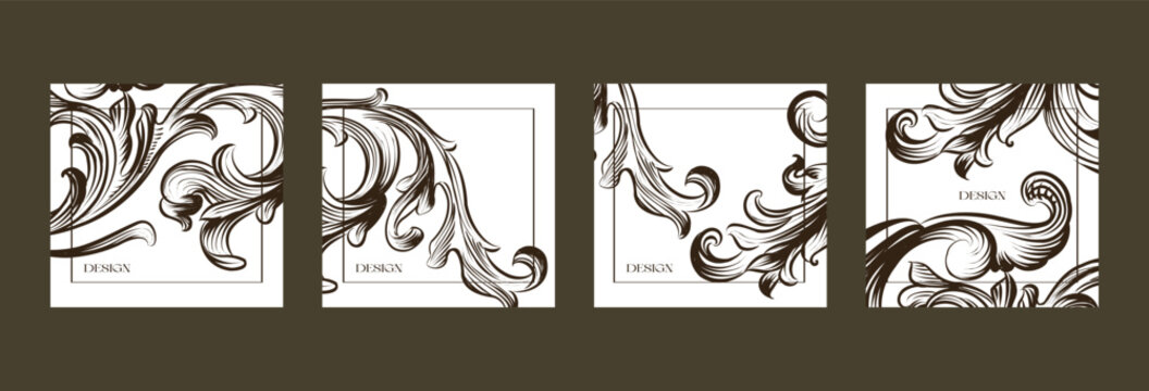 A set of ornate, classic templates in vintage style, perfect for wedding and restaurant menus. These vector illustrations offer an elegant and timeless design for sophisticated occasions.