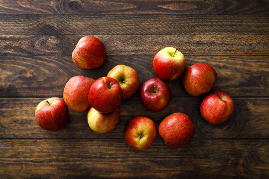 Apple. Ripe juicy red apple fruits with natural vitamins and antioxidant, healthy food, top view