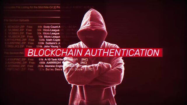  Blockchain authentication trendy and powerful words on digital screen message on computer screen