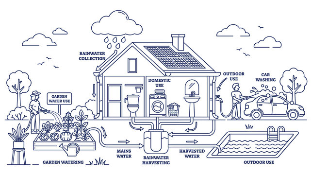 Rainwater harvesting system household water saving scheme.