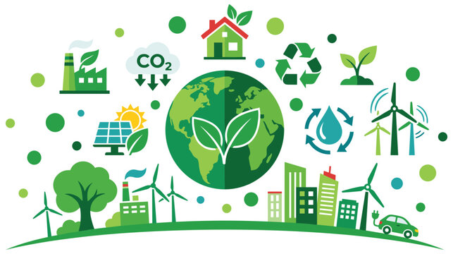 Eco friendly green city concept with renewable energies.