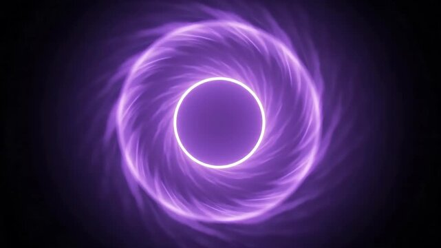 Glowing purple energy portal swirling on dark background creating futuristic abstract vortex scene with cosmic light magic circle science fiction gateway motion mysterious digital atmosphere backdrop