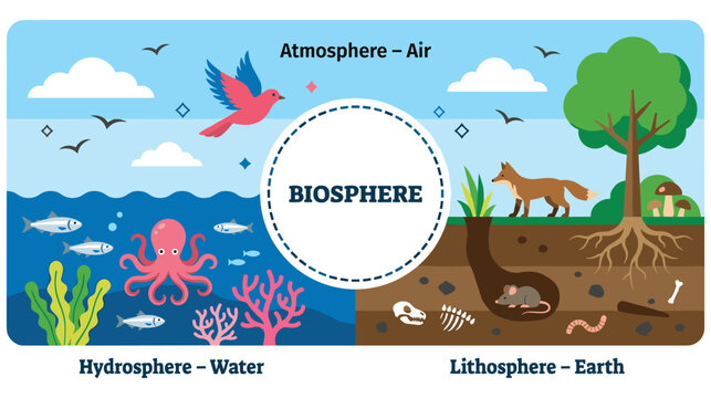 Biosphere ecosystem showing natural environment layers.