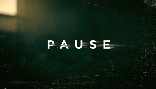 A cinematic, darkened screen displays the word "PAUSE" with a textured, gritty overlay