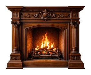 Fototapeta premium PNG Elegant wooden fireplace warmth