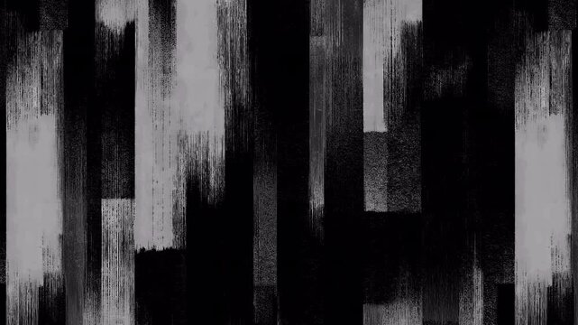 Abstract monochrome motion graphic with vertical black and white brush strokes background.